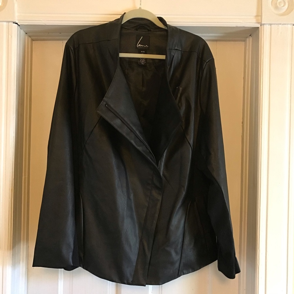 Lane Bryant Black Vegan Leather Moto Jacket, 26/28